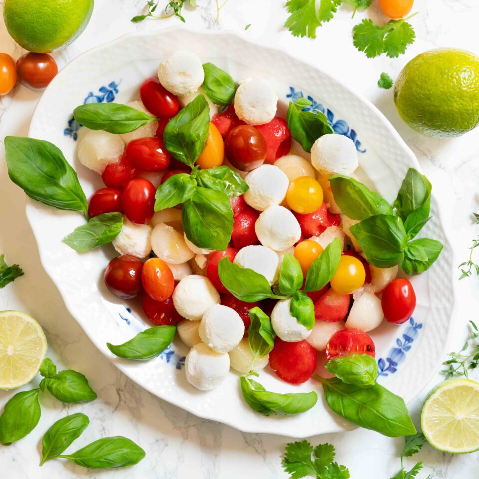 Melon och tomatsallad med labnehbollar